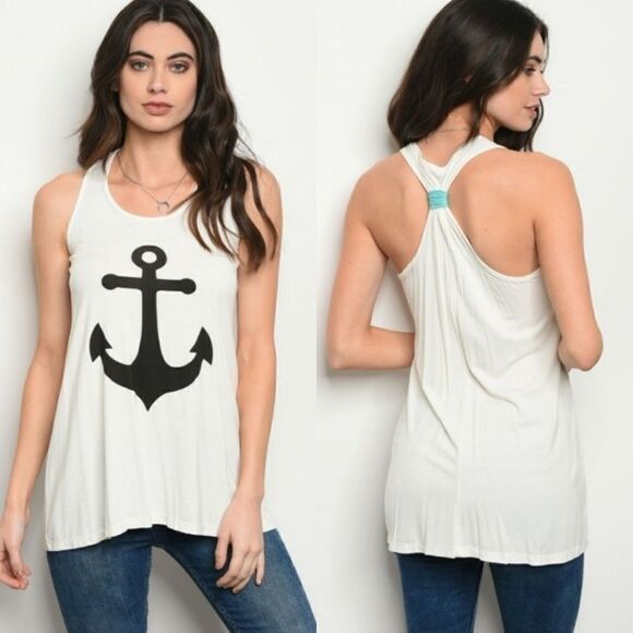 Anchor Racerback Tank M Turquoise Nautical A52 - Picture 3 of 9